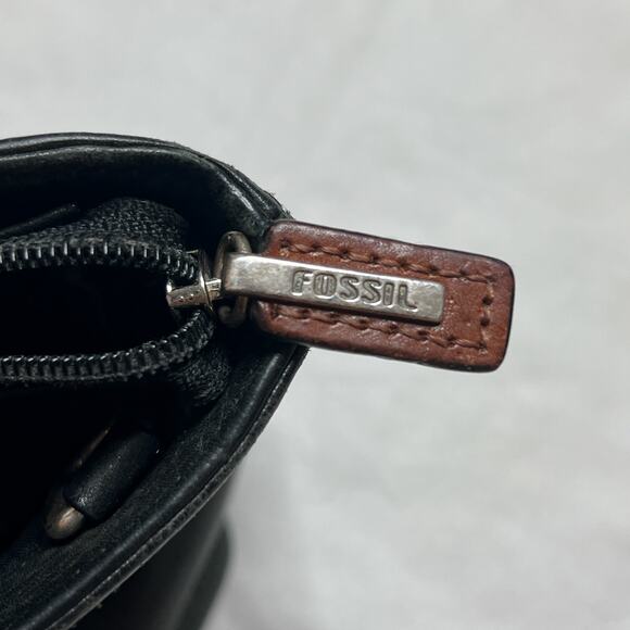 Fossil Vintage Y2K Pebbled Leather Hand Bag Purse Black Accent Stitching McBling - Picture 3 of 7